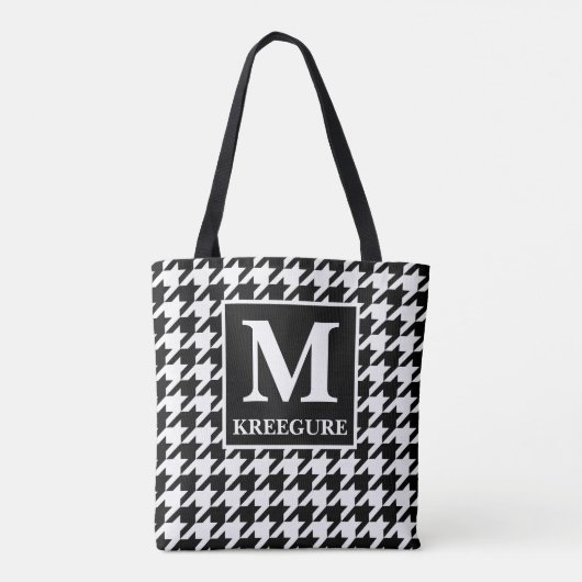Monogrammed Classic Serif BW Houndstooth Tote Bag (Achterkant)