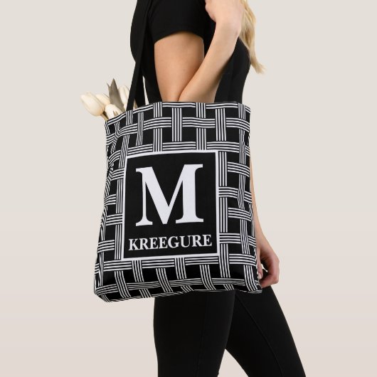 Monogrammed Classic Serif BW Loose Weave Tote Bag (Dichtbij)