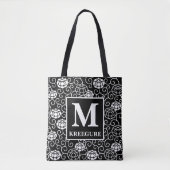 Monogrammed Classic Serif BW Peonies Tote Bag (Voorkant)