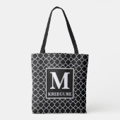 Monogrammed Classic Serif BW Quatrefoil Tote Bag (Achterkant)