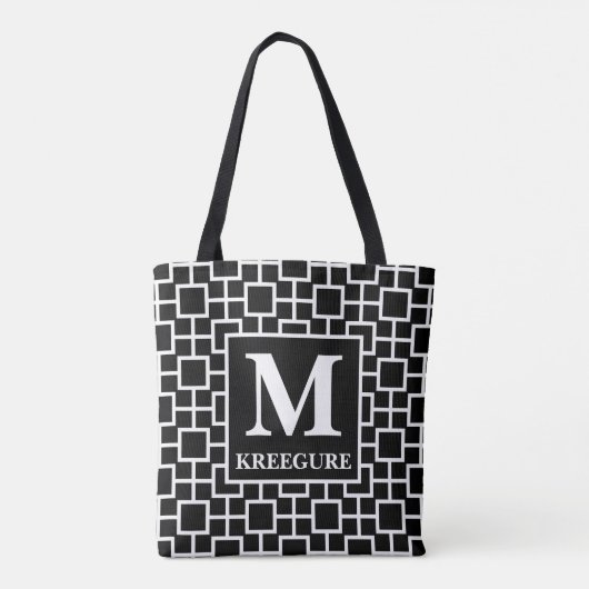 Monogrammed Classic Serif BW Square Connect Tote Bag (Achterkant)