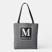 Monogrammed Classic Serif BW Steep Chevron Tote Bag (Achterkant)