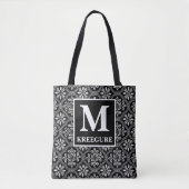 Monogrammed Classic Serif BW Thistle Damask Tote Bag (Voorkant)