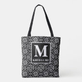 Monogrammed Classic Serif BW Thistle Damask Tote Bag (Achterkant)