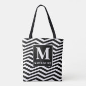 Monogrammed Classic Serif BW Tilted Chevron Tote Bag (Achterkant)