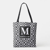 Monogrammed Classic Serif BW Tribal Maze Tote Bag (Achterkant)