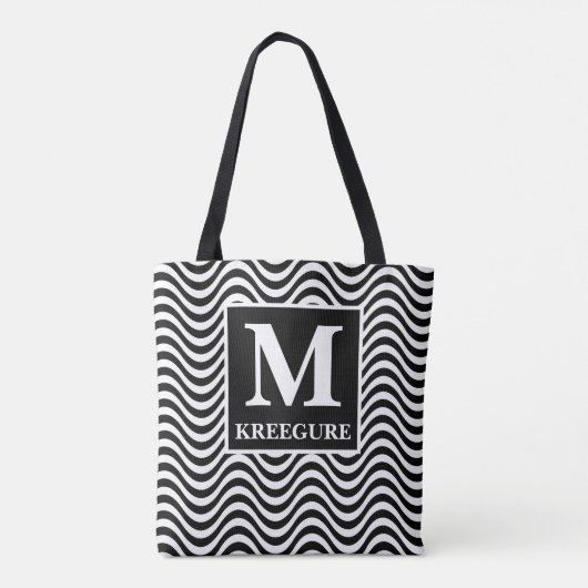 Monogrammed Classic Serif BW Waves II Tote Bag (Achterkant)