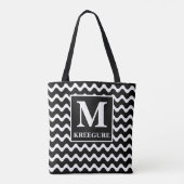 Monogrammed Classic Serif BW Waves Tote Bag (Achterkant)