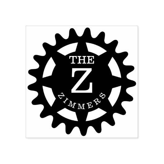 Monogrammed Cog Rubber Stamp Rubberstempel (Afrduk)