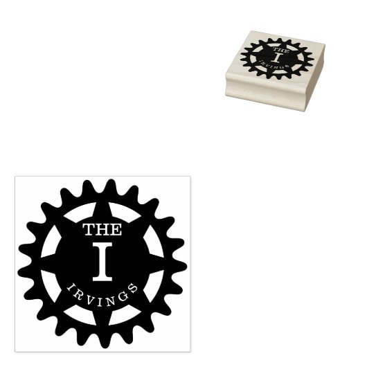 Monogrammed Cog Rubber Stamp Rubberstempel (Gestempeld)