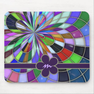 Monogrammed Colorful Abstract Glas in lood Flower Muismat
