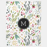 Monogrammed Colorful Botanical Flowers & Leafs