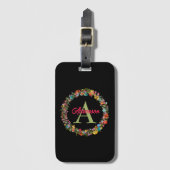 Monogrammed Colorful Floral Wreath Personalized Bagagelabel (Voorkant (verticaal))