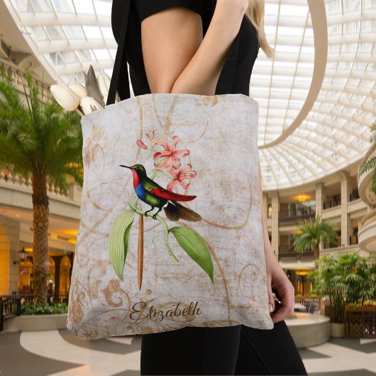 Monogrammed Colorful Hummingbird Canvas tas