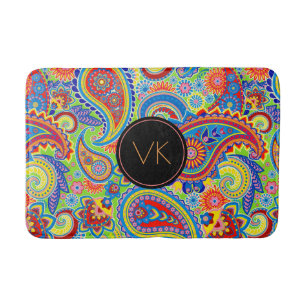 Monogrammed Colorful paisley Pattern Badmat