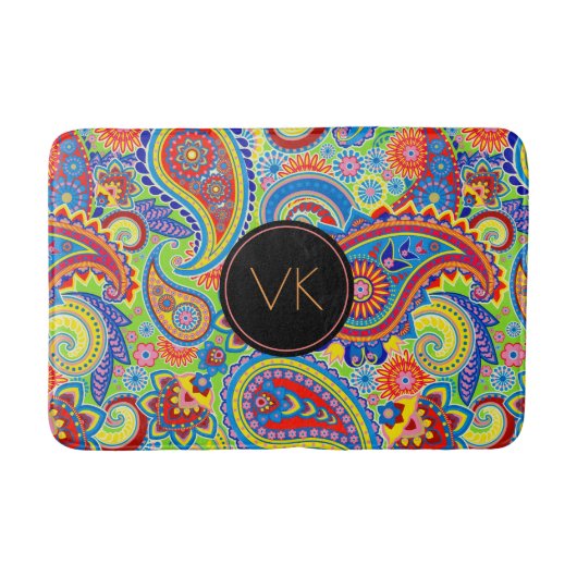 Monogrammed Colorful paisley Pattern Badmat (Voorkant)