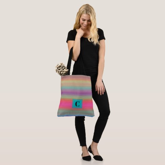 Monogrammed Colorful Stripes Canvas tas (Op model)