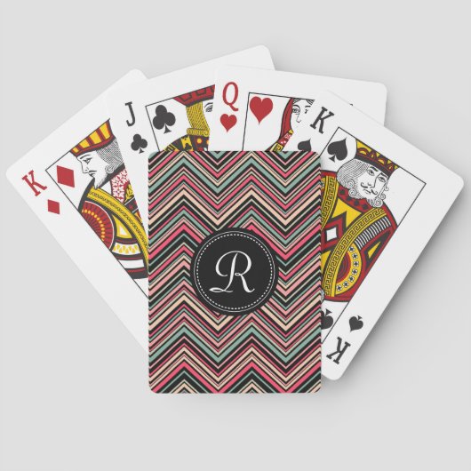 Monogrammed Colorful Tribal Chevron Pattern Speelkaarten (Achterkant)