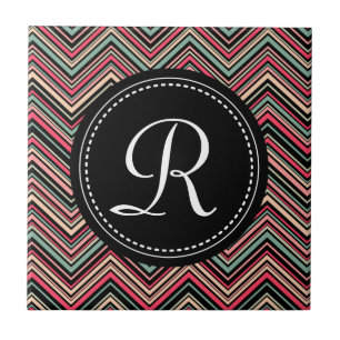 Monogrammed Colorful Tribal Chevron Pattern Tegeltje