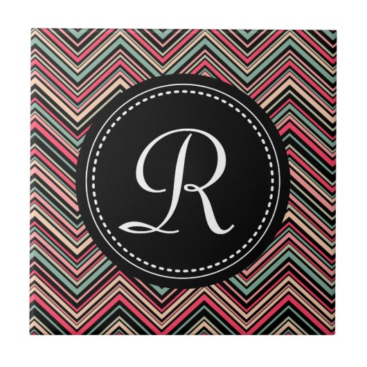 Monogrammed Colorful Tribal Chevron Pattern Tegeltje (Voorkant)
