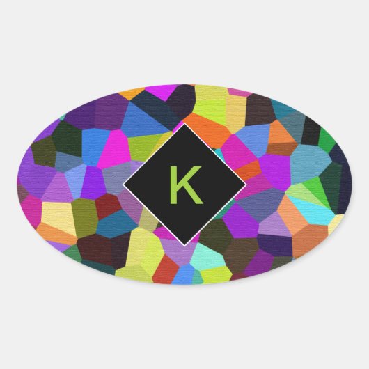 Monogrammed-Confetti in juweelkonen Ovale Sticker (Voorkant)