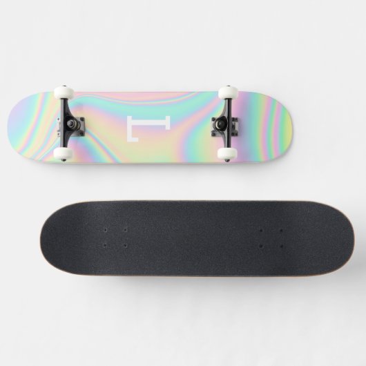 Monogrammed Cool Girly Moderne Regenboog Persoonlijk Skateboard (Horizontaal)