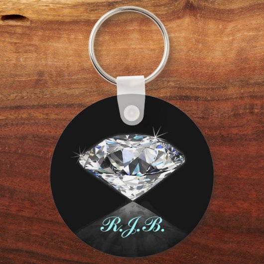 Monogrammed Cool Solitaire Diamond Black Sleutelhanger (Voorkant)