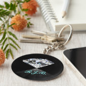 Monogrammed Cool Solitaire Diamond Black Sleutelhanger (Zijkant)