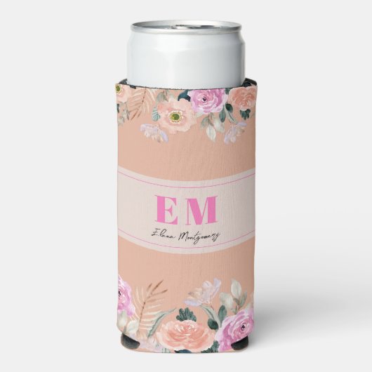 Monogrammed Cooler - stoffige roze bloemig (Seltzer Voorkant)