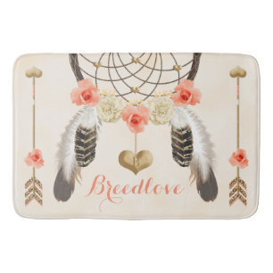 Monogrammed Coral and Gold Boho Dreamweaver Badmat