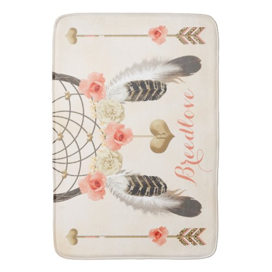 Monogrammed Coral and Gold Boho Dreamweaver Badmat (Voorkant Verticaal)