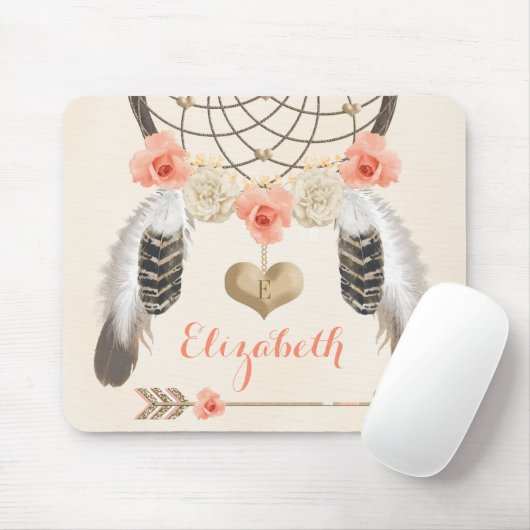 Monogrammed Coral and Gold Dreamweaver and Arrow Muismat (Met muis)