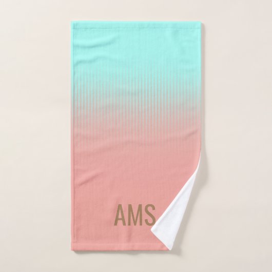 Monogrammed Coral and Turquoise Stripes Handdoek (Handdoek)