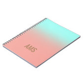 Monogrammed Coral and Turquoise Stripes Notitieboek (Linkerzijde)
