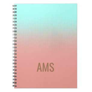 Monogrammed Coral and Turquoise Stripes Notitieboek