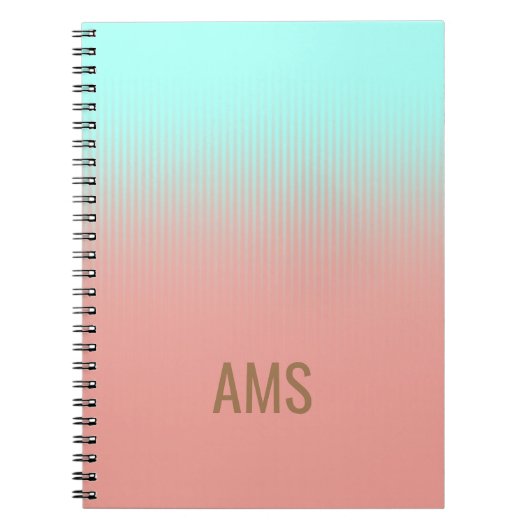 Monogrammed Coral and Turquoise Stripes Notitieboek (Voorkant)