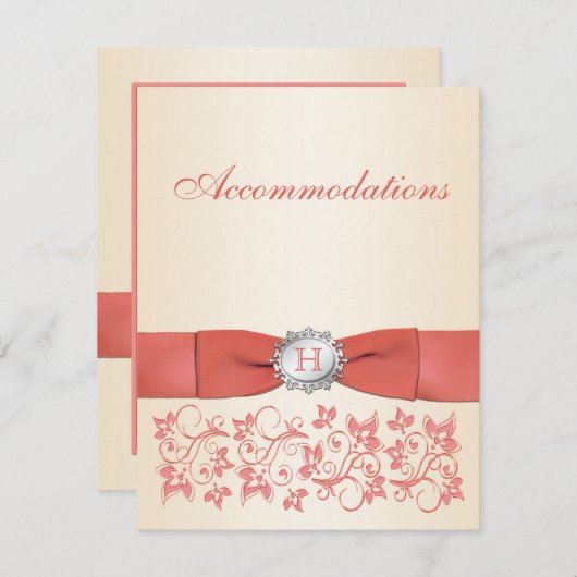 Monogrammed Coral, Champagne Floral Enclosure Kaar Informatiekaartje (Voorkant / Achterkant)