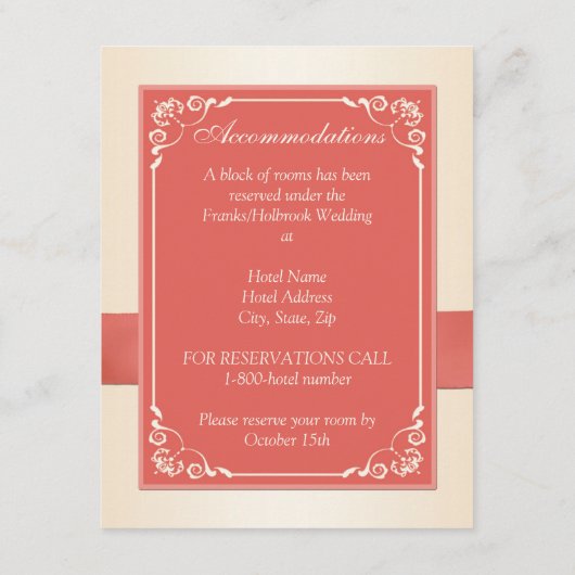 Monogrammed Coral, Champagne Floral Enclosure Kaar Informatiekaartje (Achterkant)