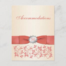 Monogrammed Coral, Champagne Floral Enclosure Kaar Informatiekaartje