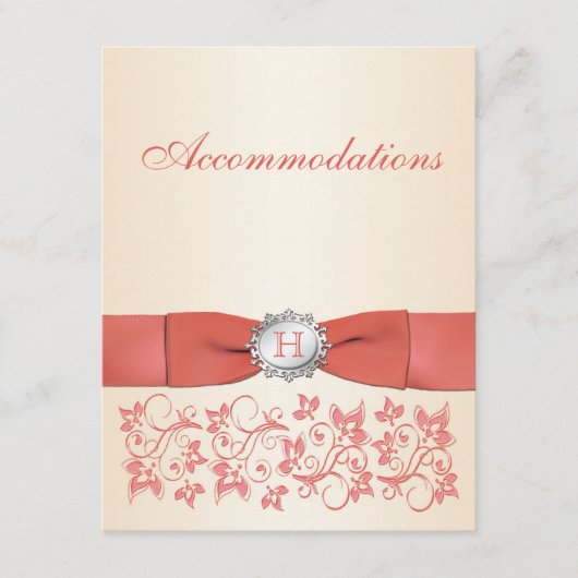 Monogrammed Coral, Champagne Floral Enclosure Kaar Informatiekaartje (Voorkant)