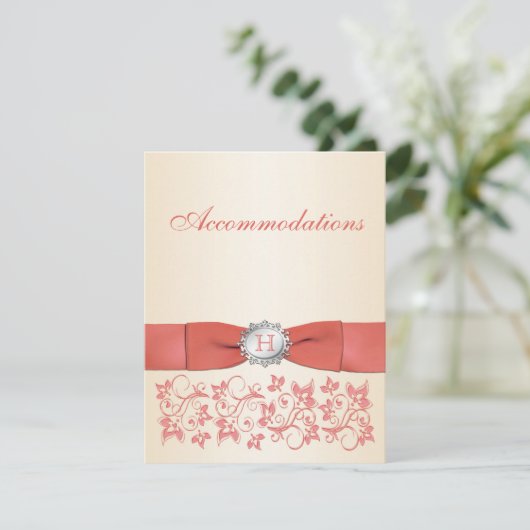 Monogrammed Coral, Champagne Floral Enclosure Kaar Informatiekaartje (Staand voorkant)