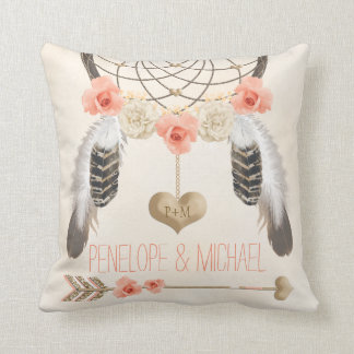 Monogrammed Coral Gold Boho Dreamweaver Wedding Kussen