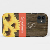 MONOGRAMMED CORAL GREEN RUSTIC SUNFLOWER Case-Mate iPhone CASE (Achterkant (horizontaal))