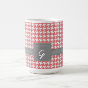 Monogrammed Coral Houndstooth Mok