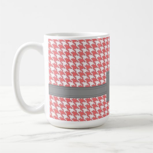 Monogrammed Coral Houndstooth Mok (Links)