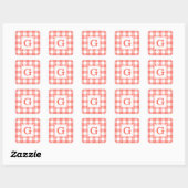 Monogrammed Coral Oranje en White Plays Pattern Vierkante Sticker (Vel)