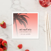 Monogrammed Coral Tropical Palm Beach Weddenschap Servet (Insitu)