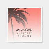 Monogrammed Coral Tropical Palm Beach Weddenschap Servet (Voorkant)