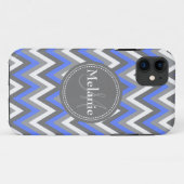 Monogrammed Cornflower Blue & Gray Chevron Pattern Case-Mate iPhone Case (Achterkant (horizontaal))
