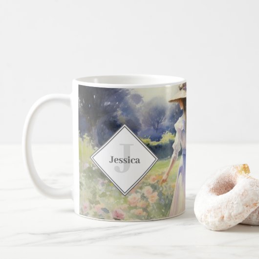 Monogrammed Country Cottage  Waterverf Koffiemok (Met donut)